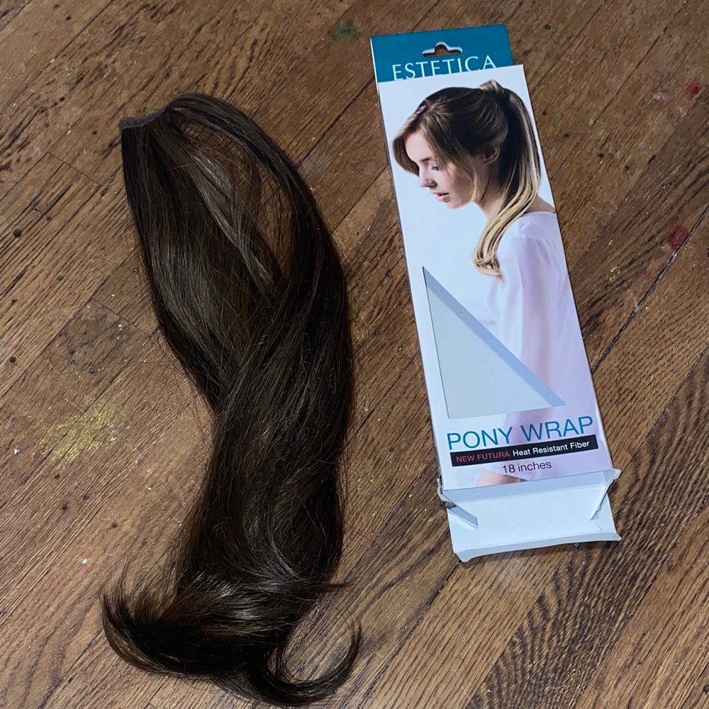 18” fake pony tail brunette pony hair extensions hair wrap brown ponytail